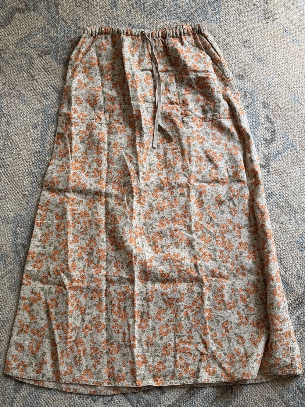 Eddie Bauer Vintage Floral Drawstring Maxi Skirt in Orange and Cream